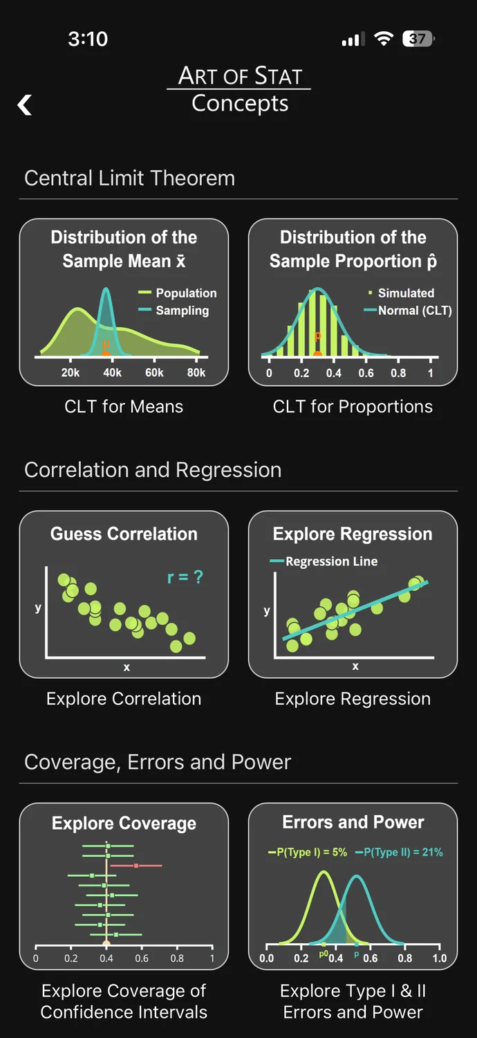 Art of Stat app: Concepts
