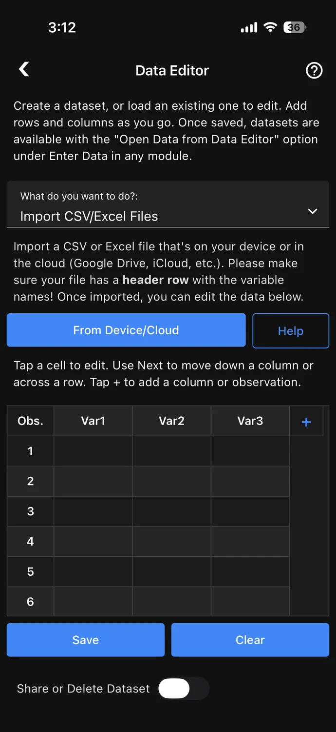 Art of Stat app: Data Editor
