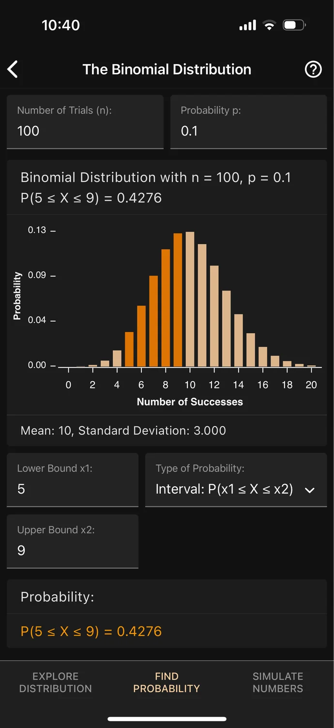 Art of Stat app: Distributions: binomial distribution